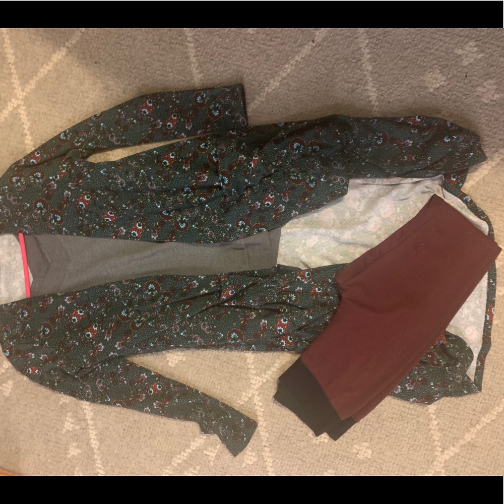 @home outfit! Long cardigan small + xs Maroon pant
